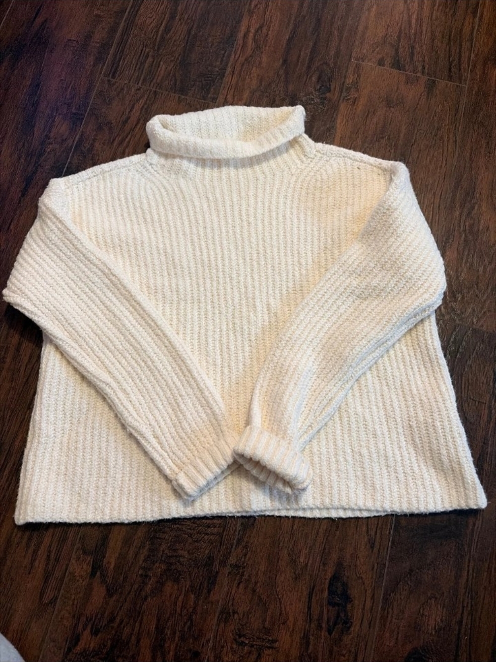 Anthropologie Cream Ribbed Turtleneck Sweater